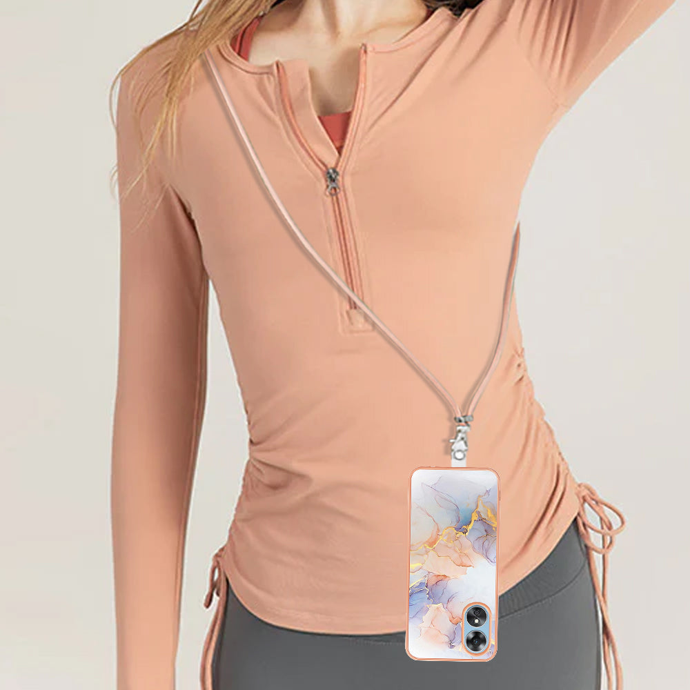 YB IMD Series-4 for Oppo A17 4G Marble Flower Pattern Design Case IMD TPU Electroplating Phone Cover with Lanyard - Milky Way Marble White YB IMD Series-4 for Oppo A17 4G Marble Flower Pattern Design Case IMD TPU Electroplating Phone Cover with Lanyard - Milky Way Marble White